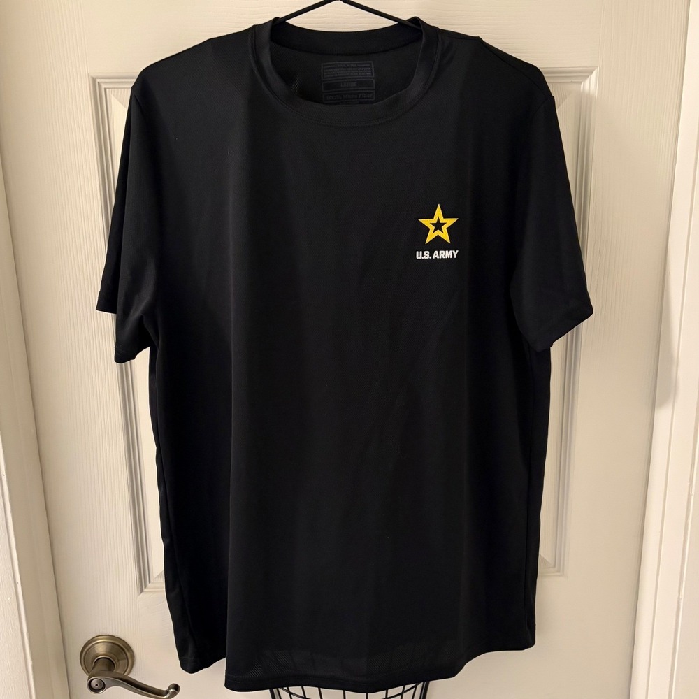 US Army Mens Large Black Moisture Wicking Performance T Shirt Star Logo